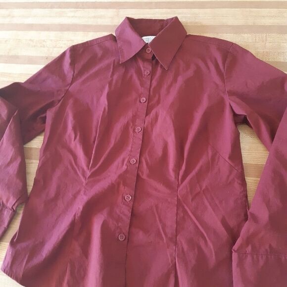 Long Sleeve Button Down Dress Shirt Burgundy - Picture 7 of 8